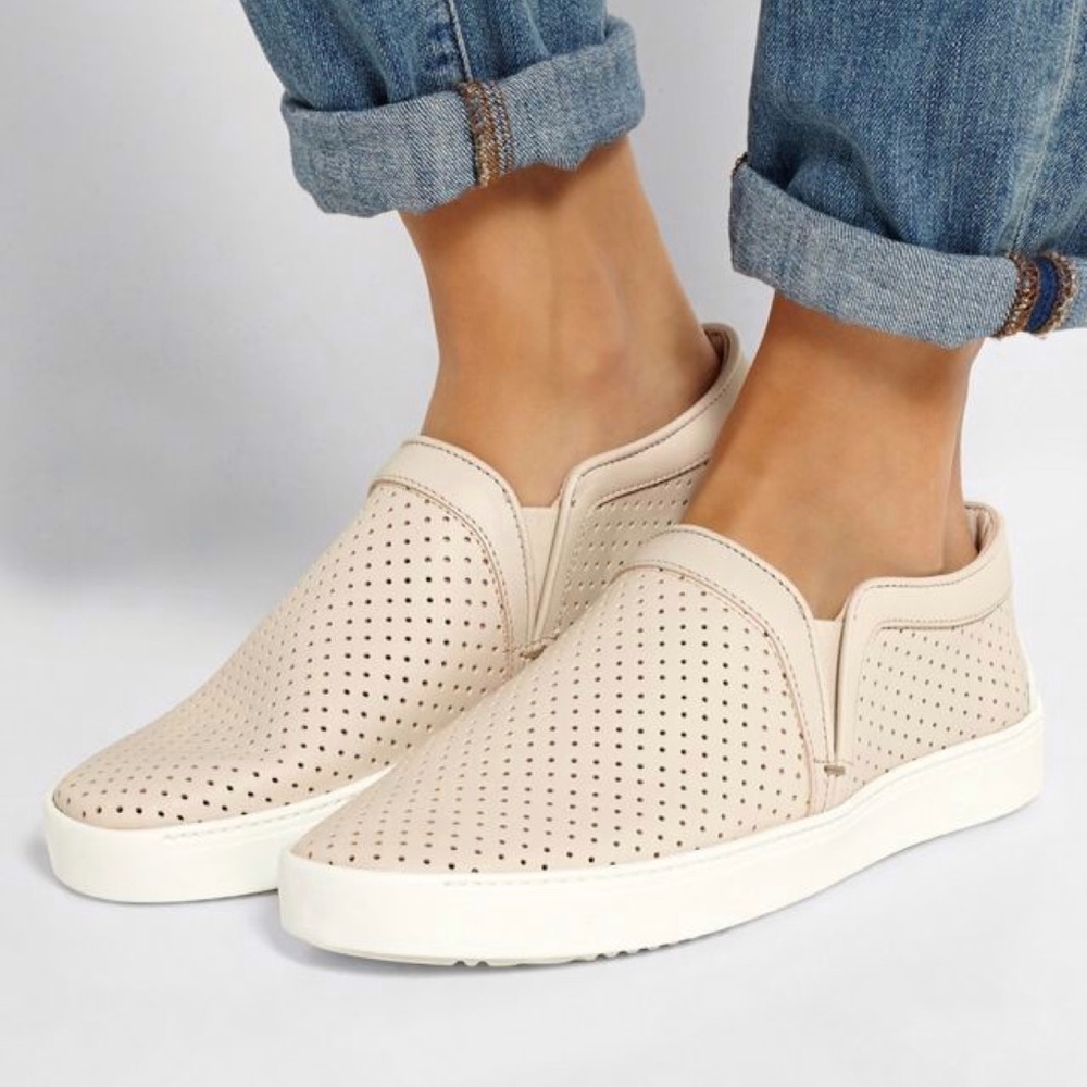 RAG & BONE Kent Perforated Leather Slip On Sneakers in Beige